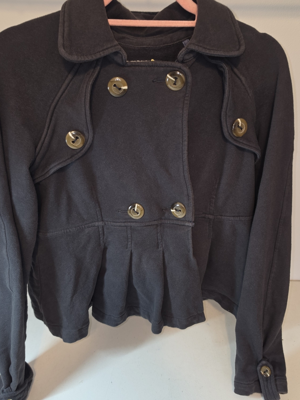 Anthropologie Allihop Black Double-Breasted Peplum Pea Coat